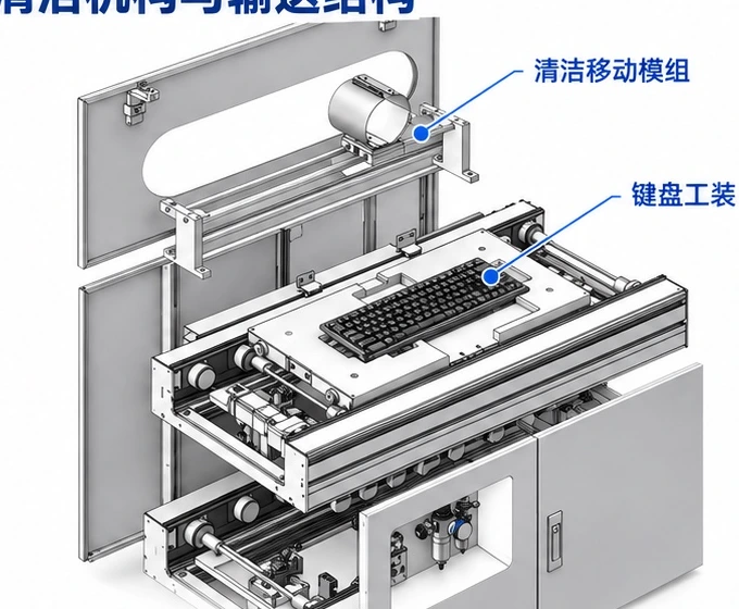 旋转毛刷清扫与吸尘过滤示意